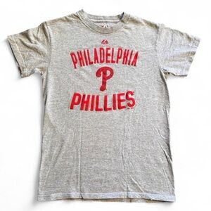 Philadelphia Phillies gray t-shirt with red textured red lettering. Small